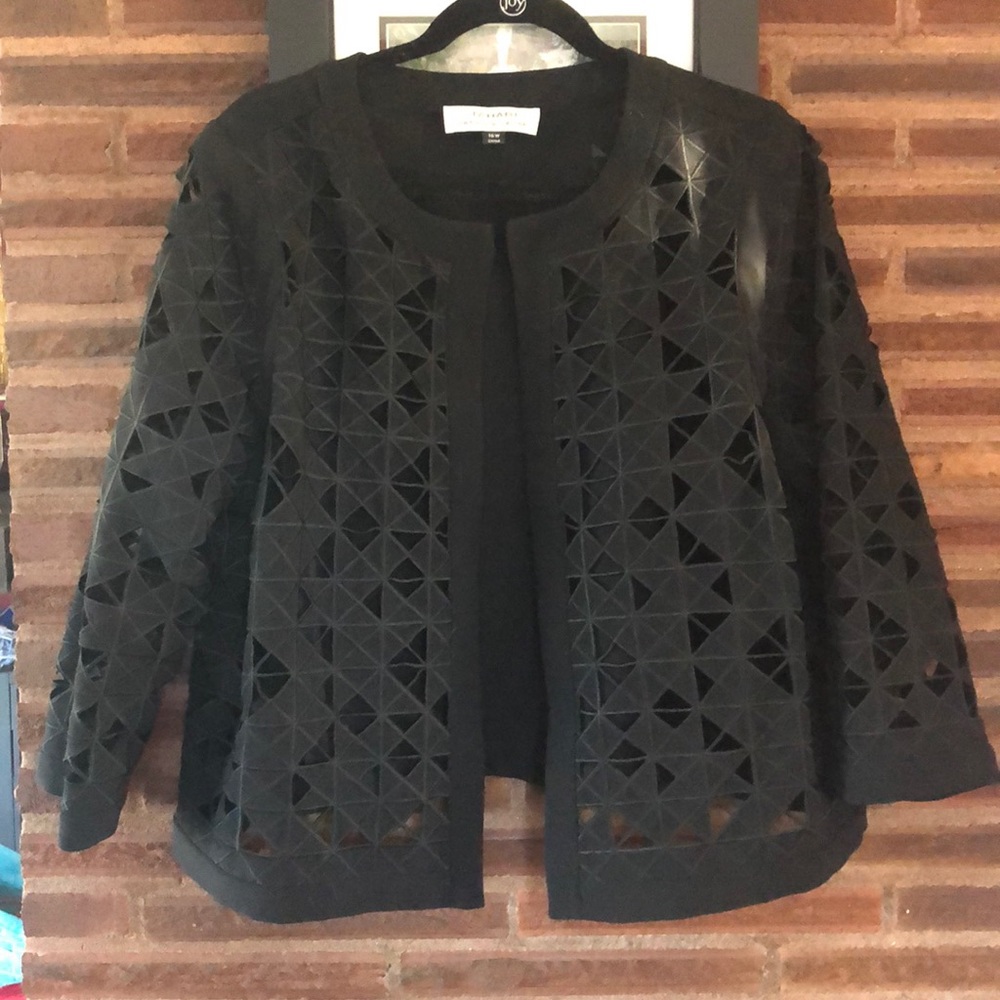 Tahari Black Laser-Cut Open Front Jacket
